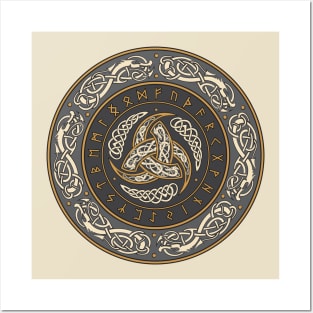 Horns of Odin Norse Triskelion with Runes Posters and Art